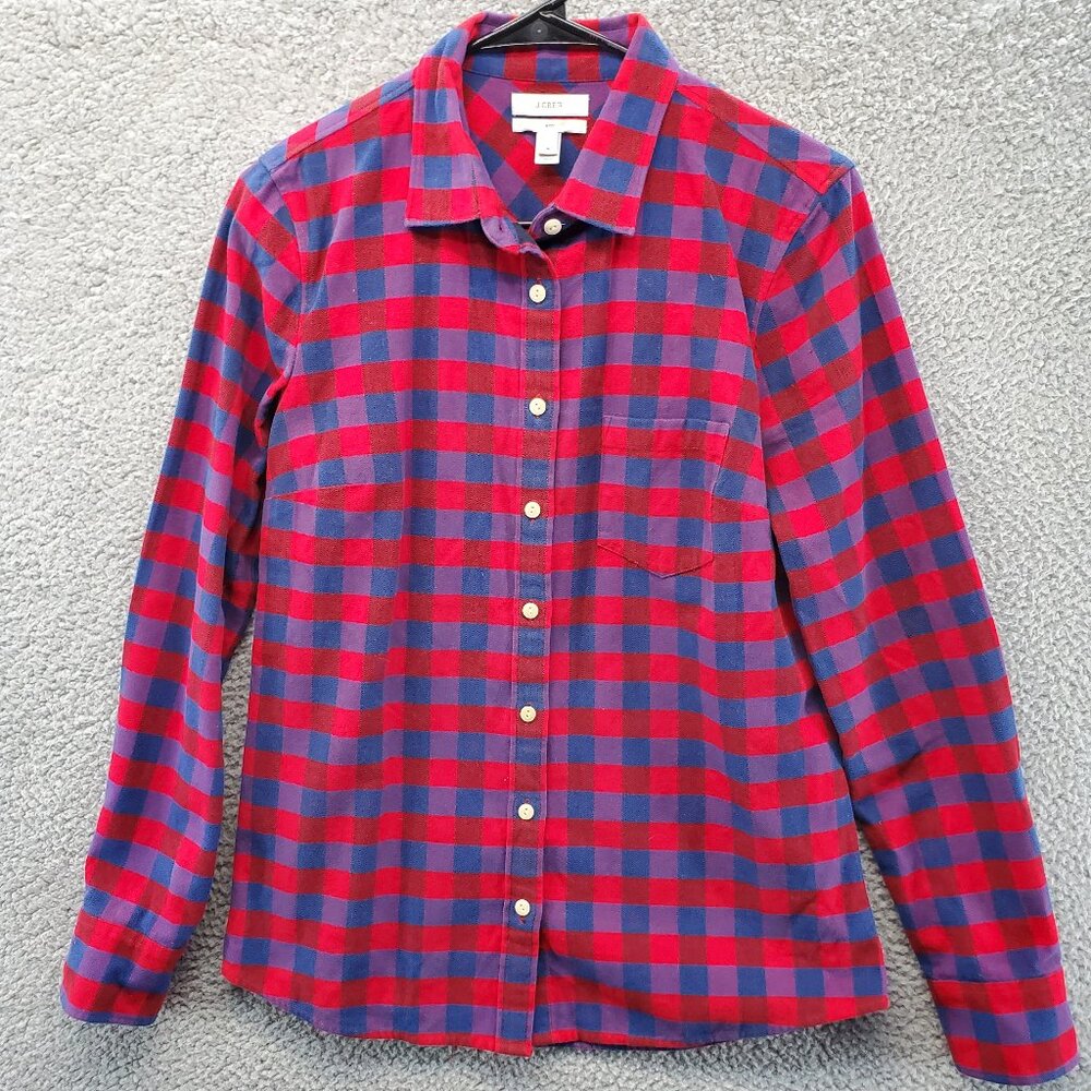 J Crew Womens Red Bloy Boy Fit Cotton Flannel Button Down‎ Shirt Size 4